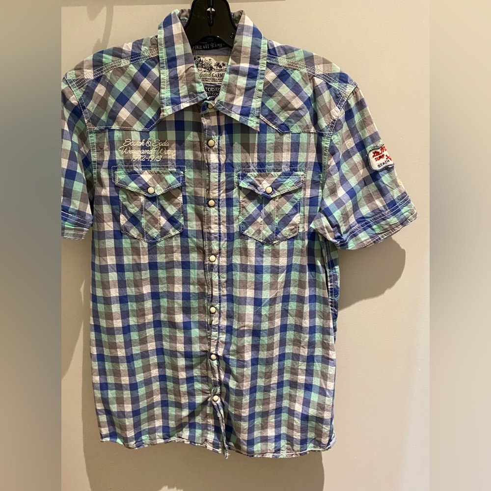 NWOT Scotch and Soda Blue and Green Plaid Men's Shirt